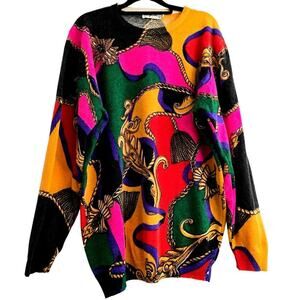 VTG Magnolia Wool Angora Sweater Bold Abstract Whimsygoth Baroque Retro 80 90s L